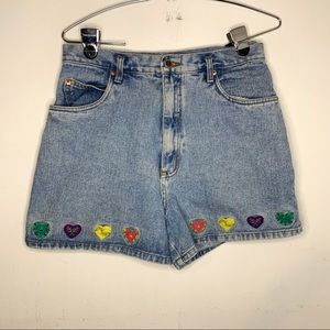 Vintage Shorts Blue Jean Denim Heart Embroidered High Rise Cotton Women’s 12